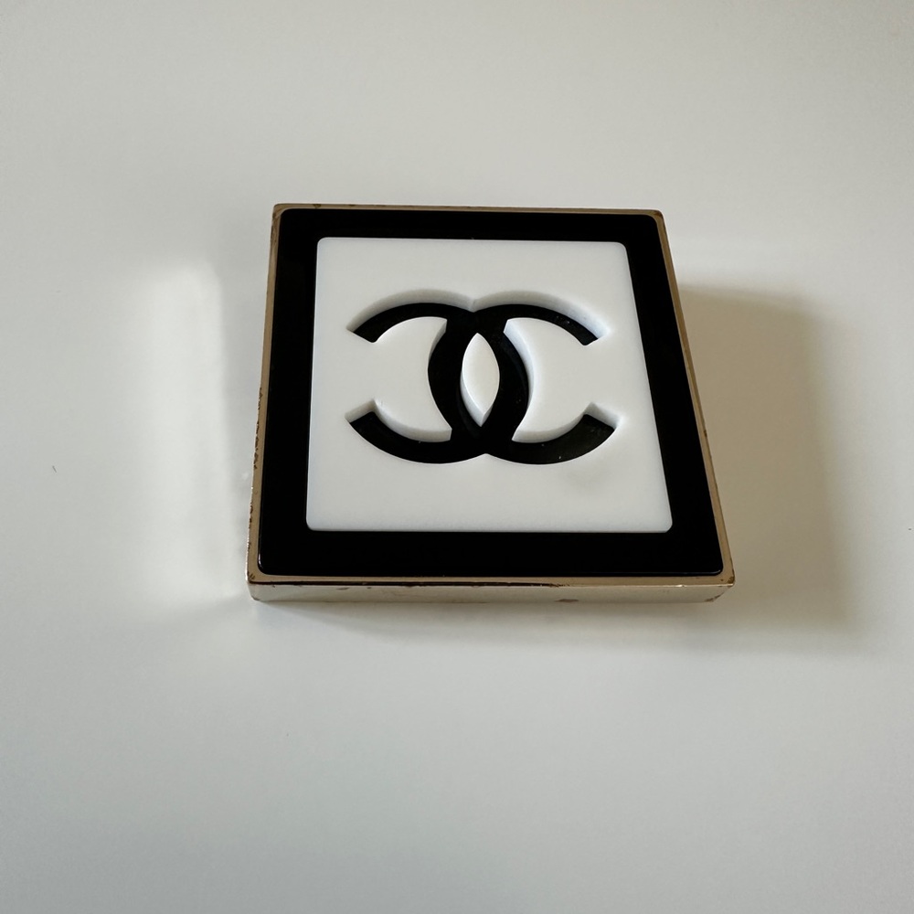 CHANEL Black and White Square CC Logo Brooch Pin